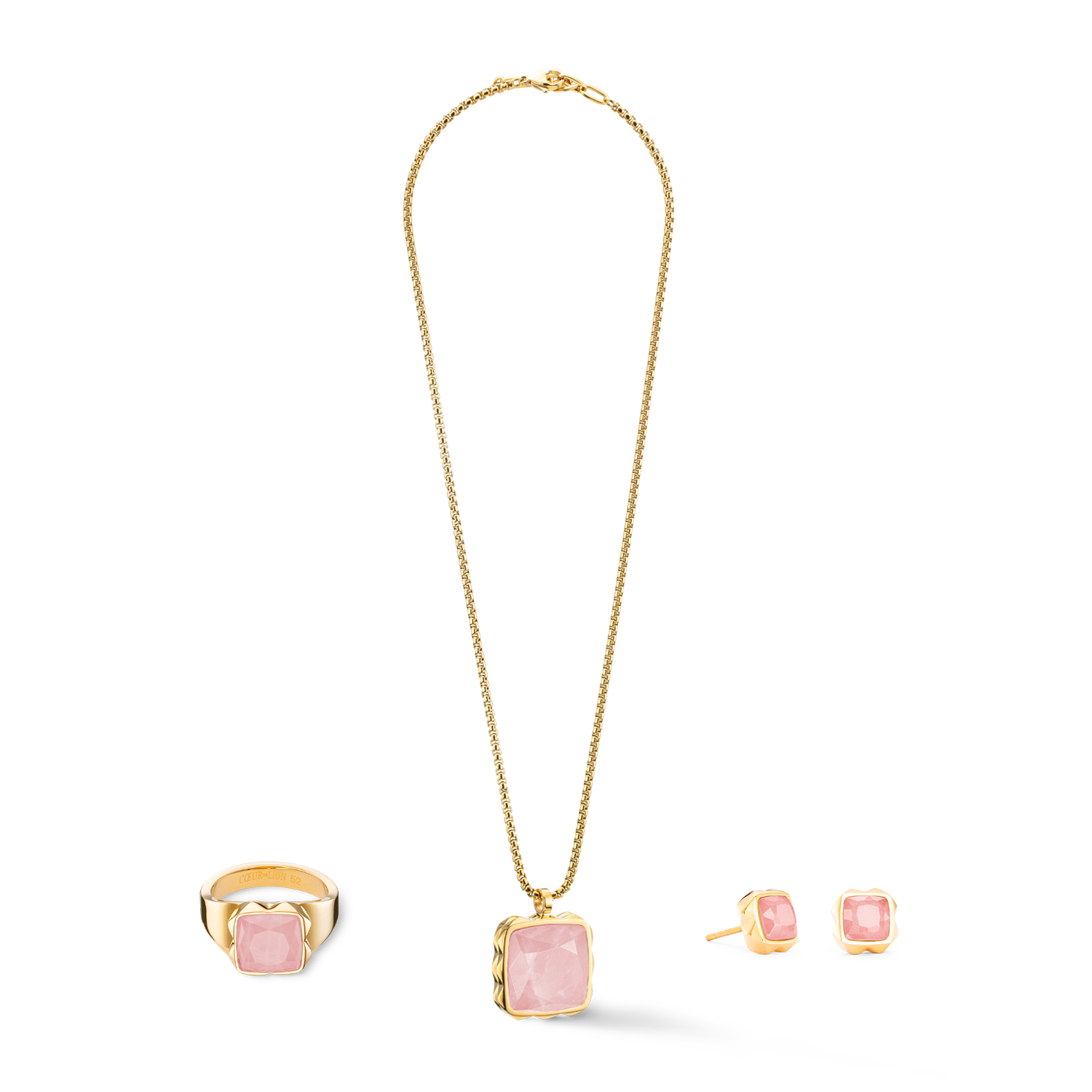 Necklace Amulet Spikes Square Rose Quartz gold-pink