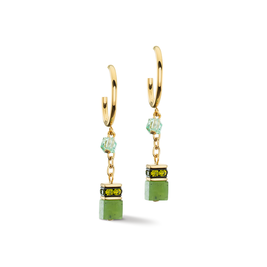 Earrings Creole GeoCUBE® Festive Layer gold-green