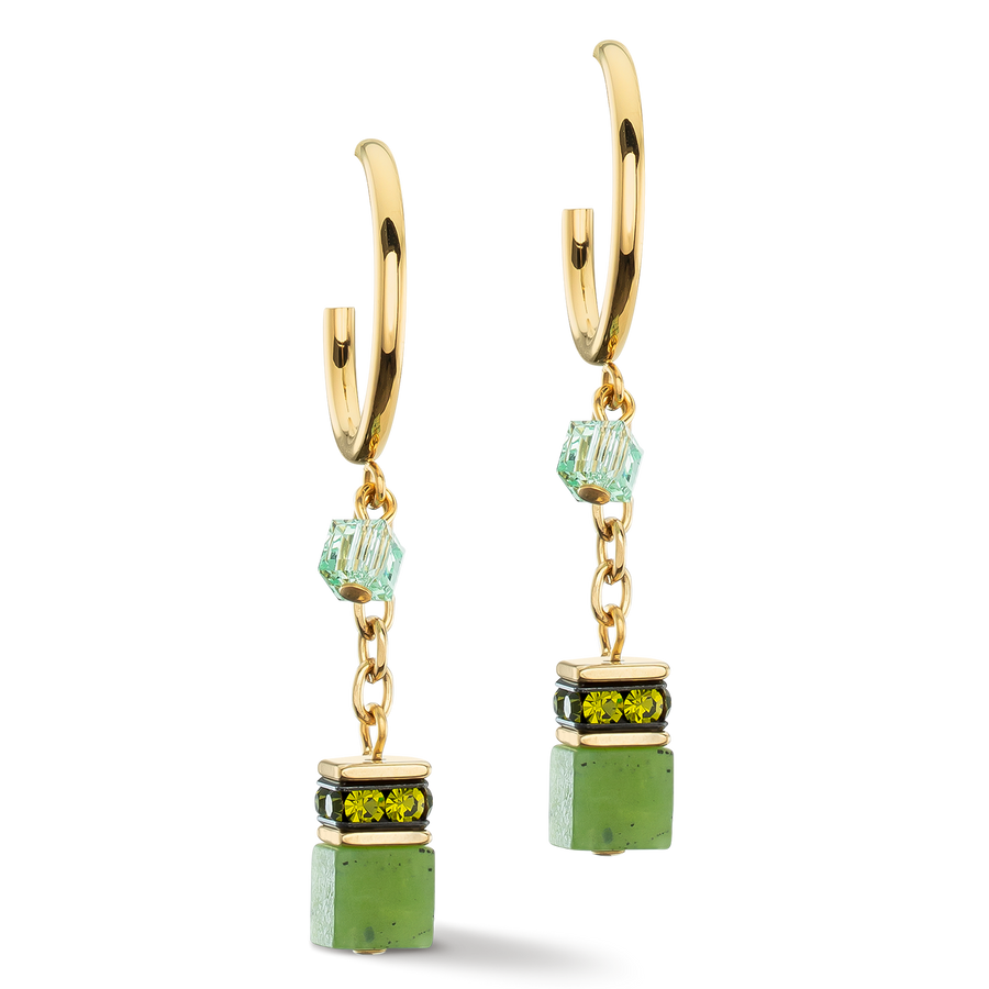 Earrings Creole GeoCUBE® Festive Layer gold-green