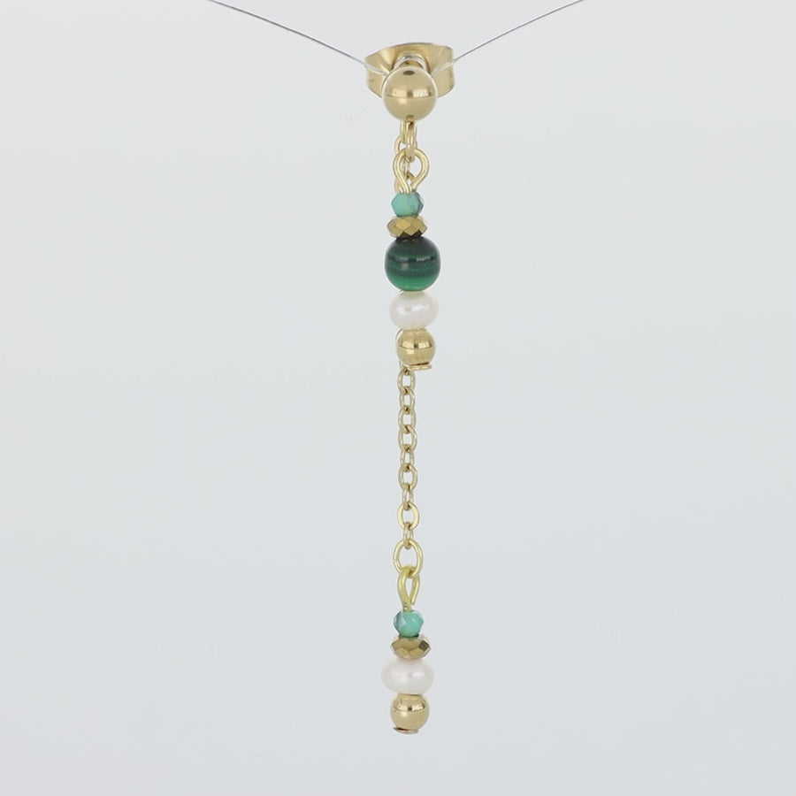 Harmony multiwear earrings freshwater pearls & malachite gold
