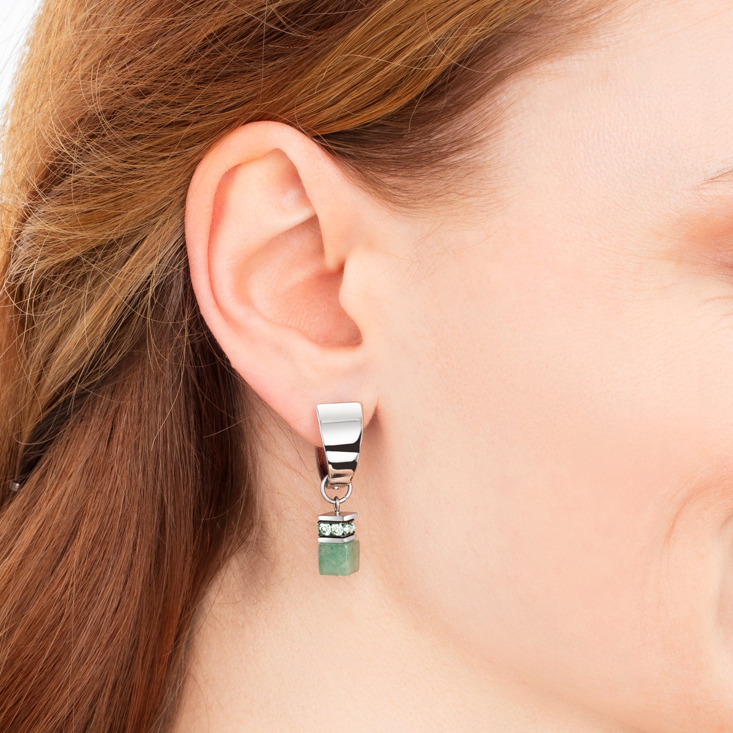 EAR ME UP Charm GeoCUBE® silver-light green