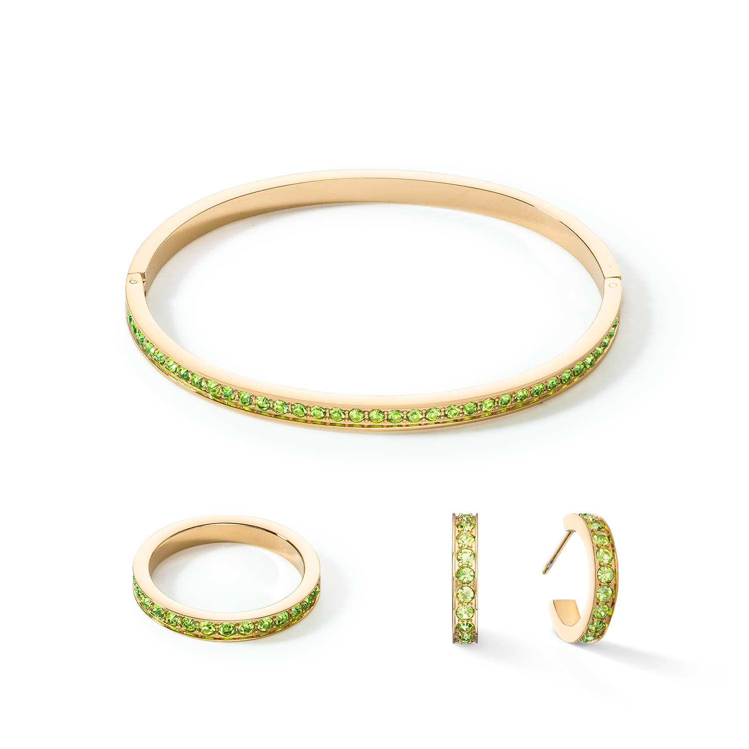 Bangle stainless steel & crystals gold green 17