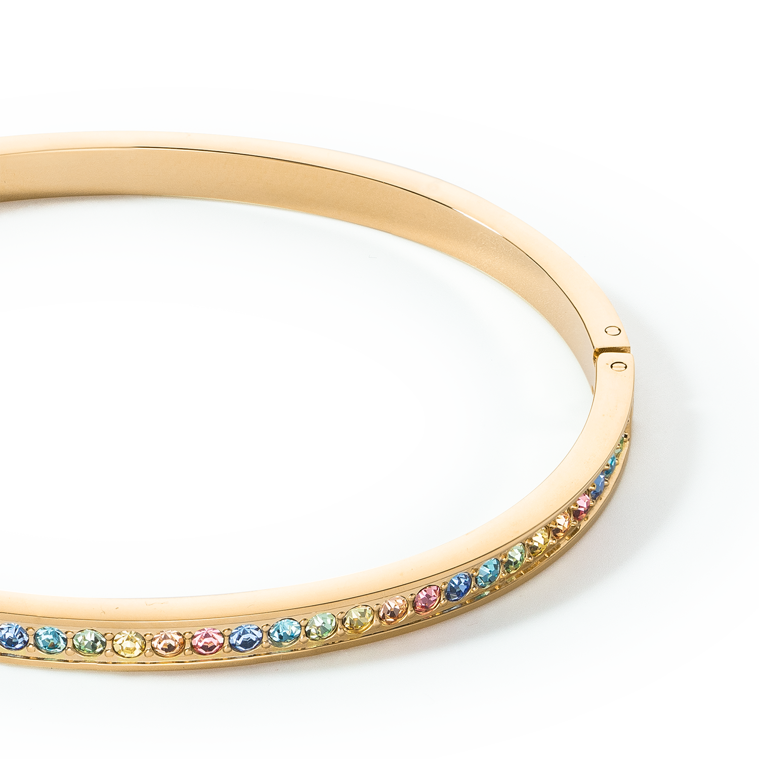 Bangle stainless steel & crystals gold multicolour pastel 17