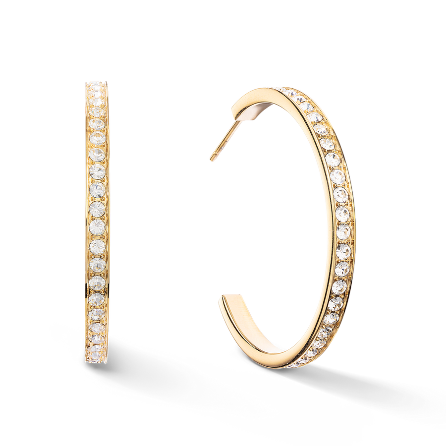 Earrings creole 35 stainless steel & crystals gold crystal