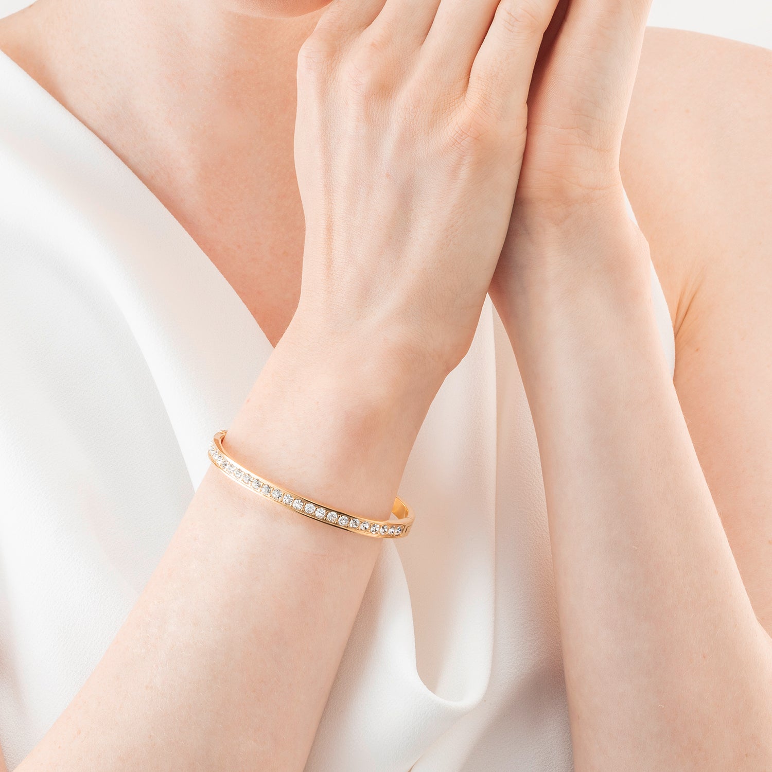 Bracelet stainless steel & crystals gold crystal (size 17 cm)