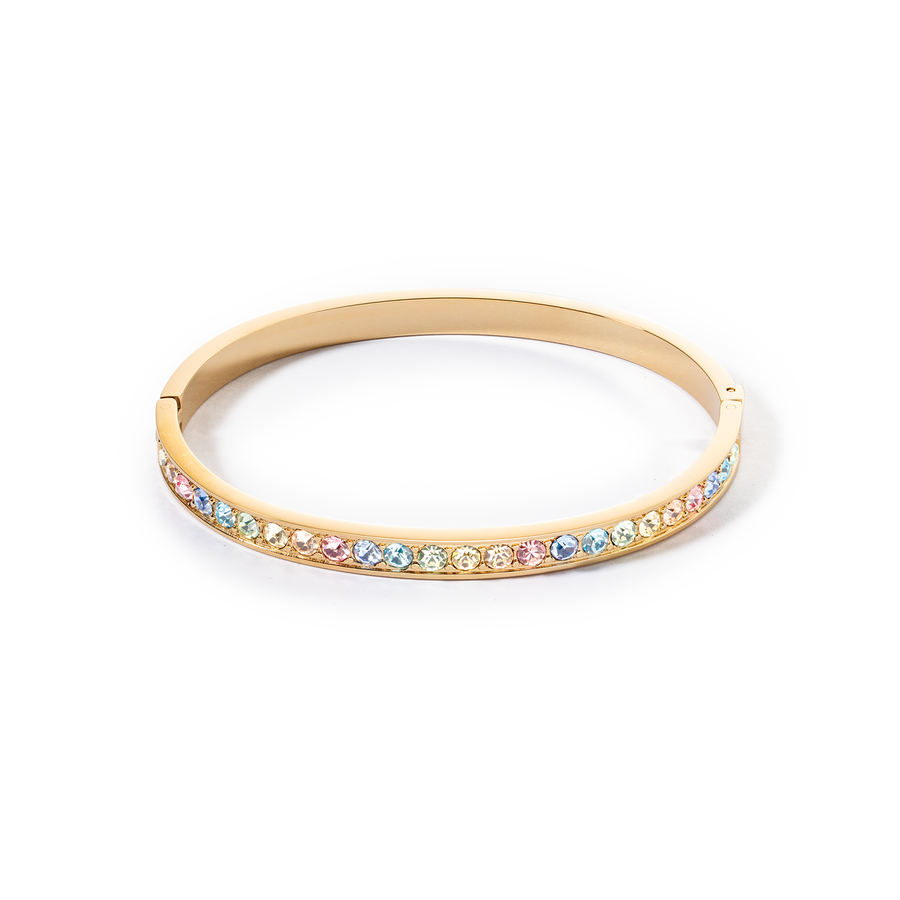 Bracelet stainless steel & crystals gold multi pastel (size 19 cm)