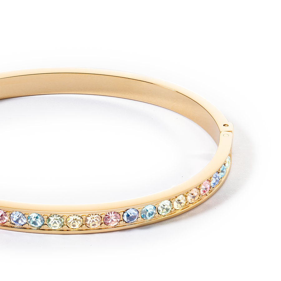 Bracelet stainless steel & crystals gold multi pastel (size 19 cm)