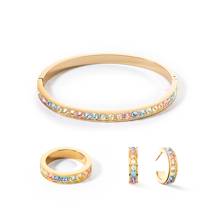 Bracelet stainless steel & crystals gold multi pastel (size 19 cm)
