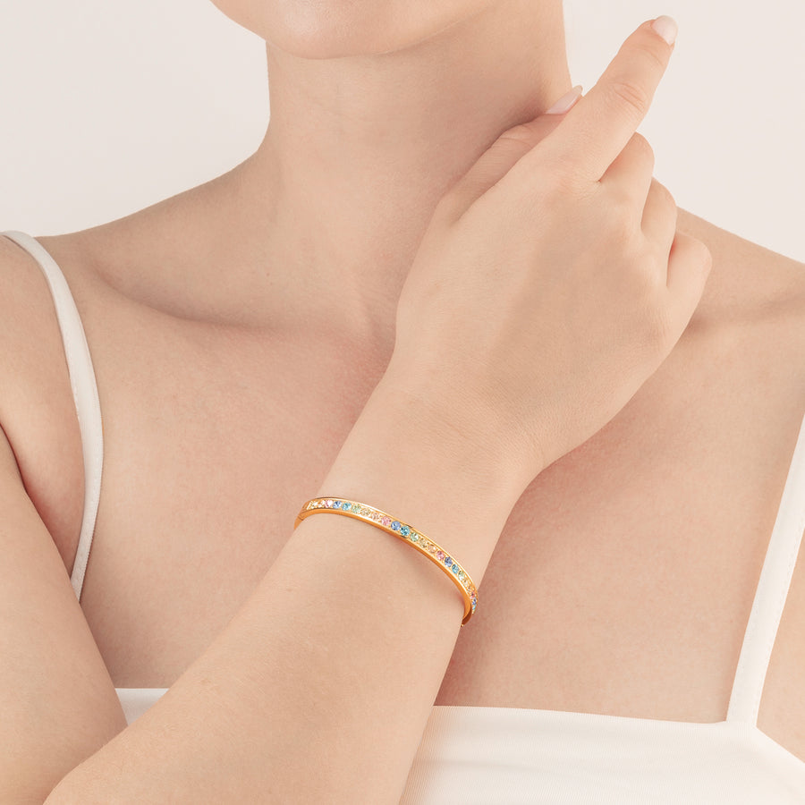 Bracelet stainless steel & crystals gold multi pastel (size 19 cm)