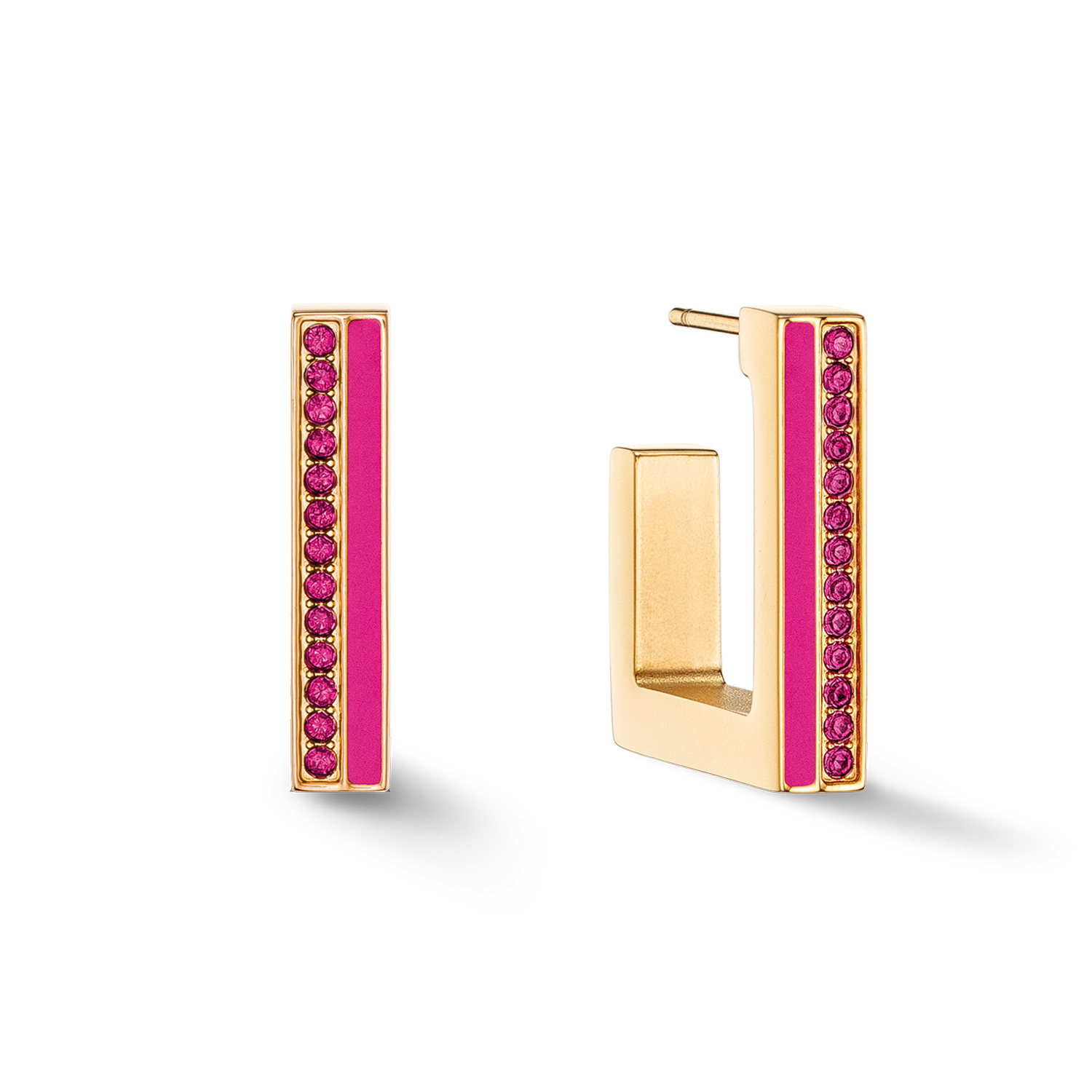 Earrings Hoops Square Stripes 20 gold-pink