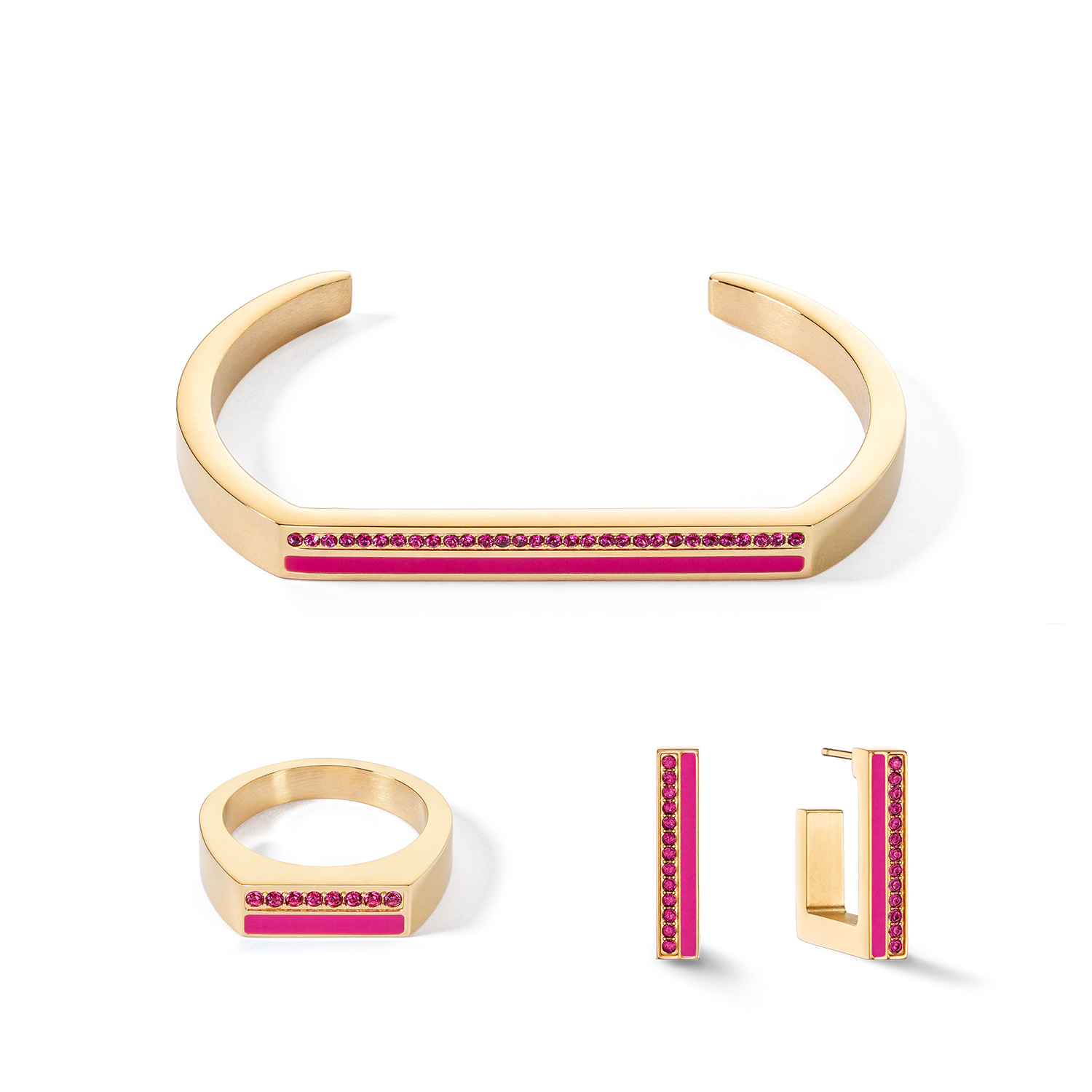 Earrings Hoops Square Stripes 20 gold-pink