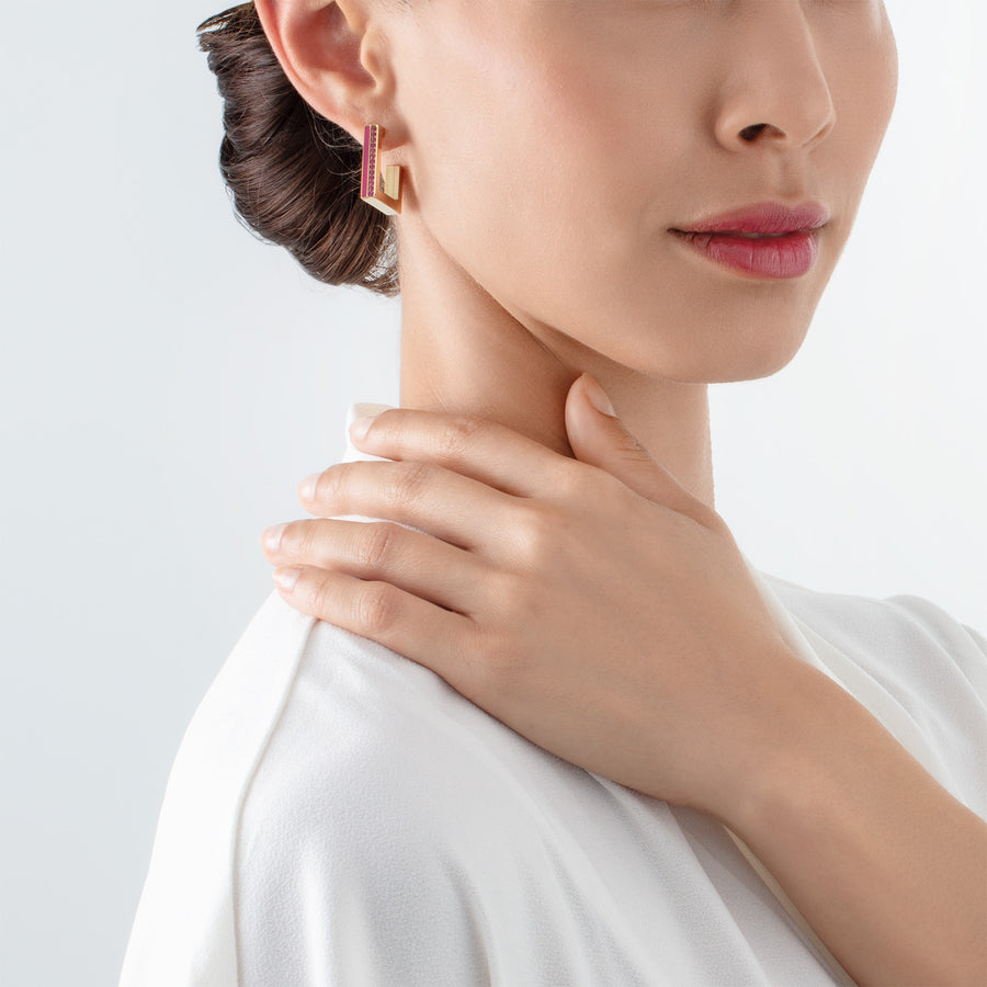 Earrings Hoops Square Stripes 20 gold-pink