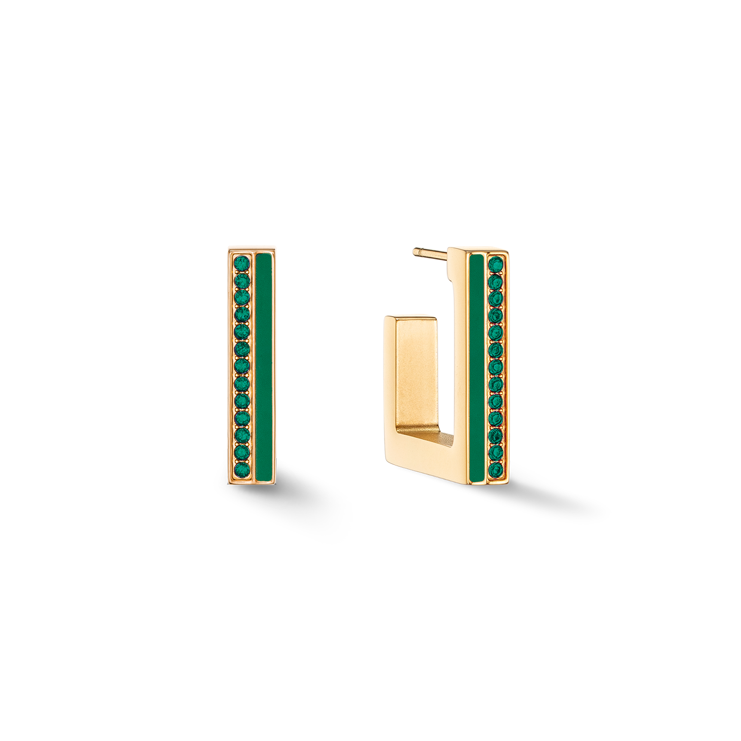 Earrings Hoops Square Stripes 20 gold-green