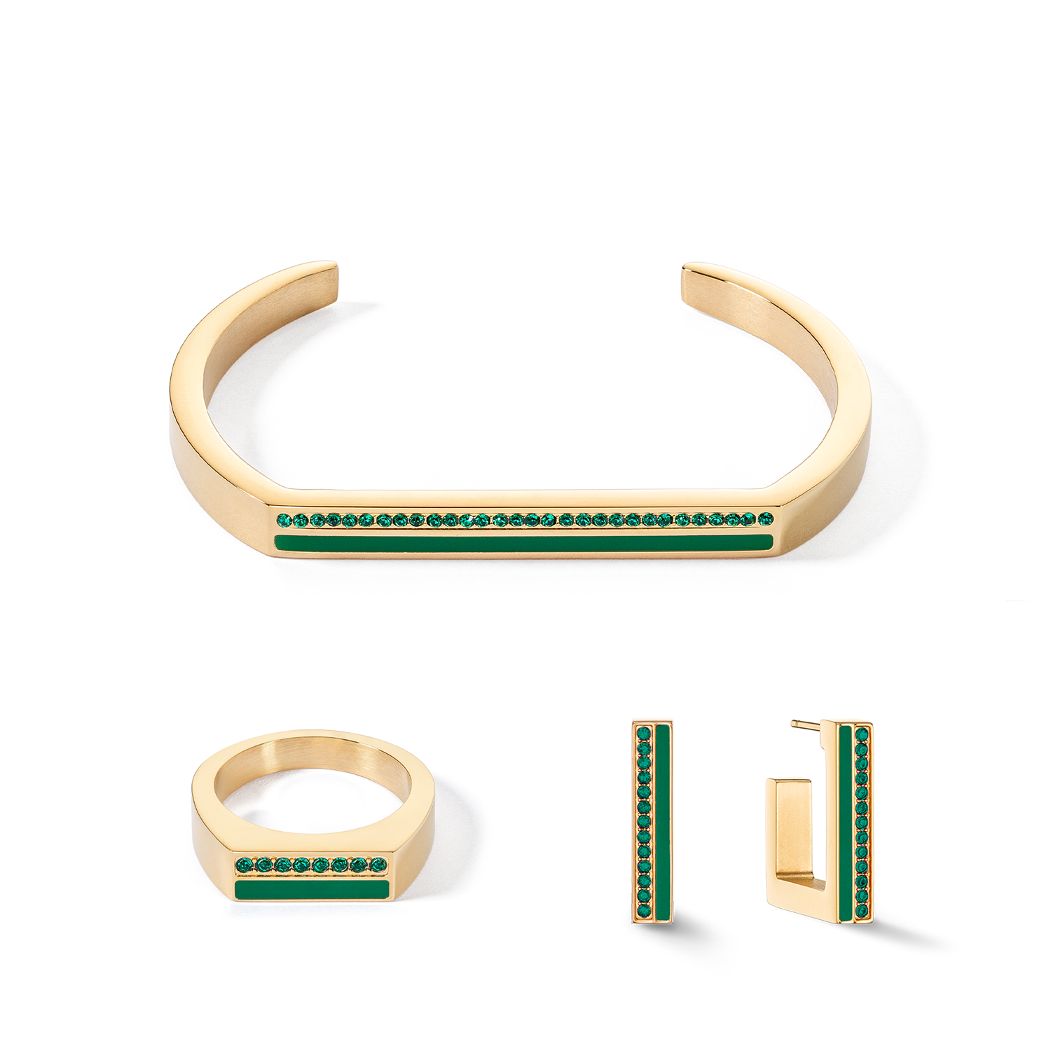 Earrings Hoops Square Stripes 20 gold-green