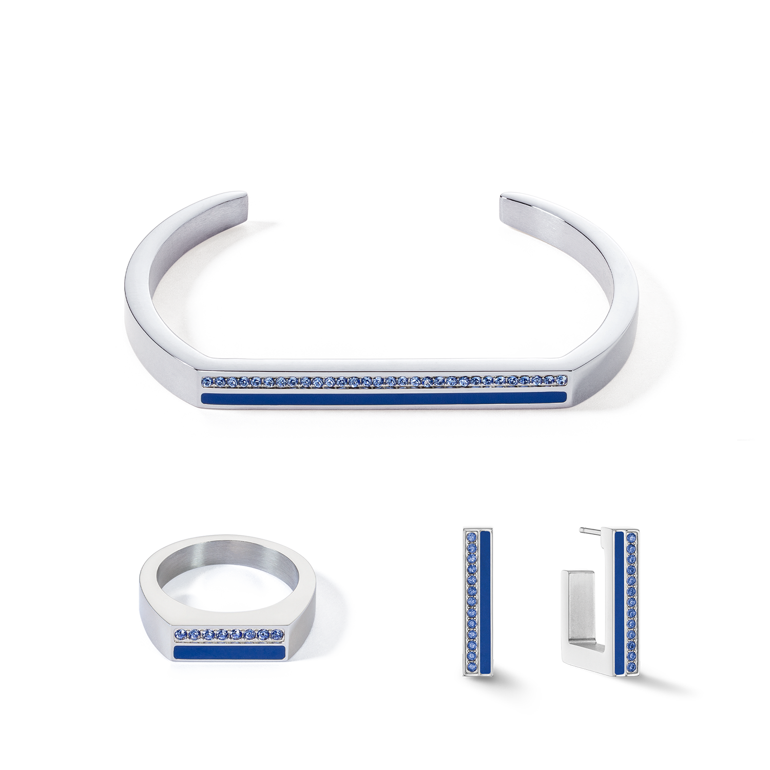 Earrings Hoops Square Stripes 20 silver-blue