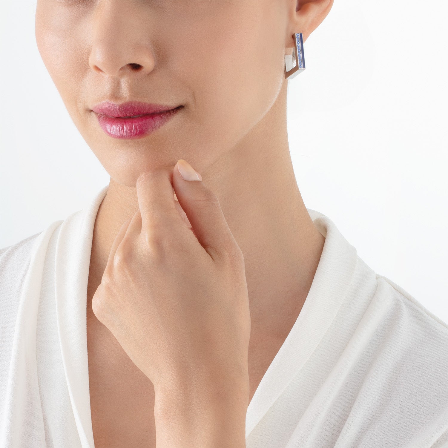 Earrings Hoops Square Stripes 20 silver-blue