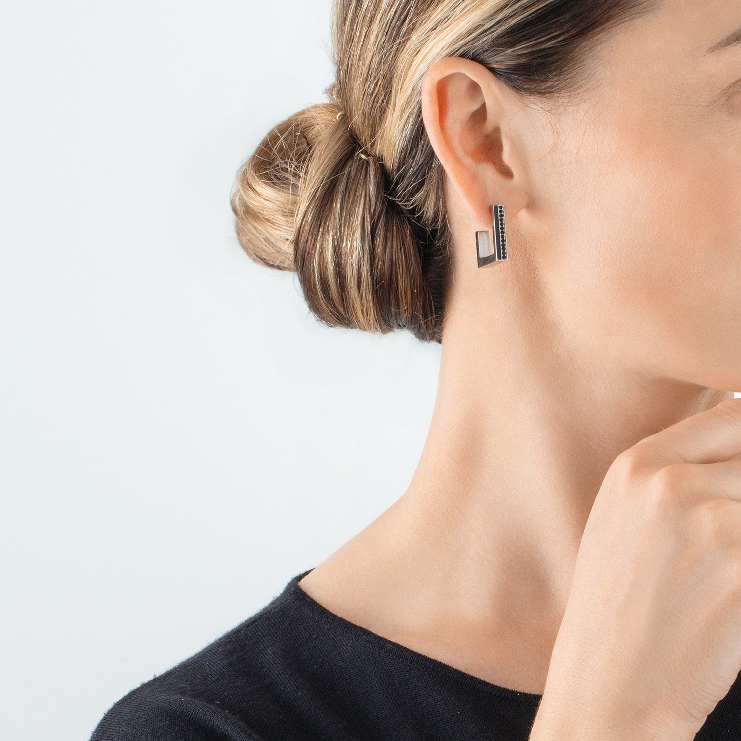 Earrings Hoops Square Stripes 20 silver-black