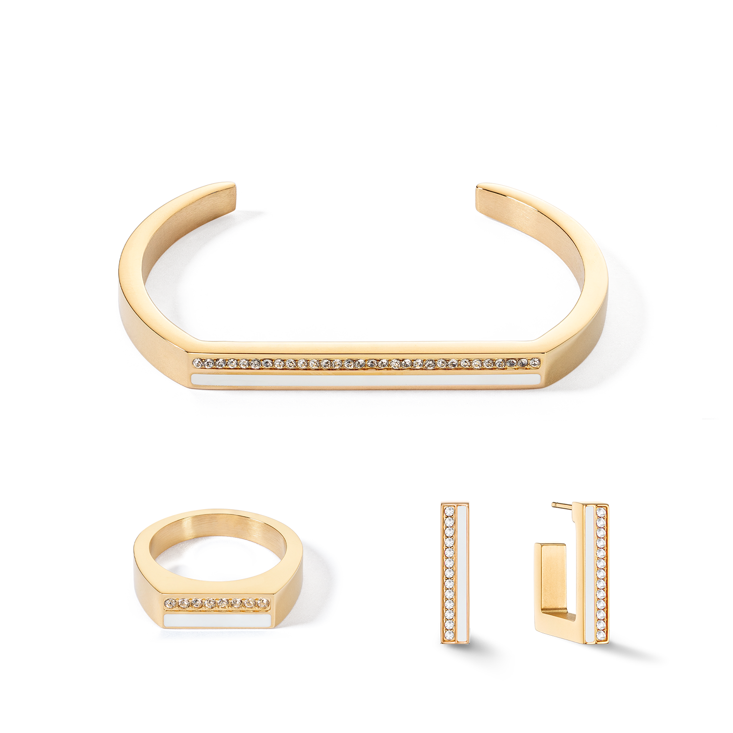 Earrings Hoops Square Stripes 20 gold-white