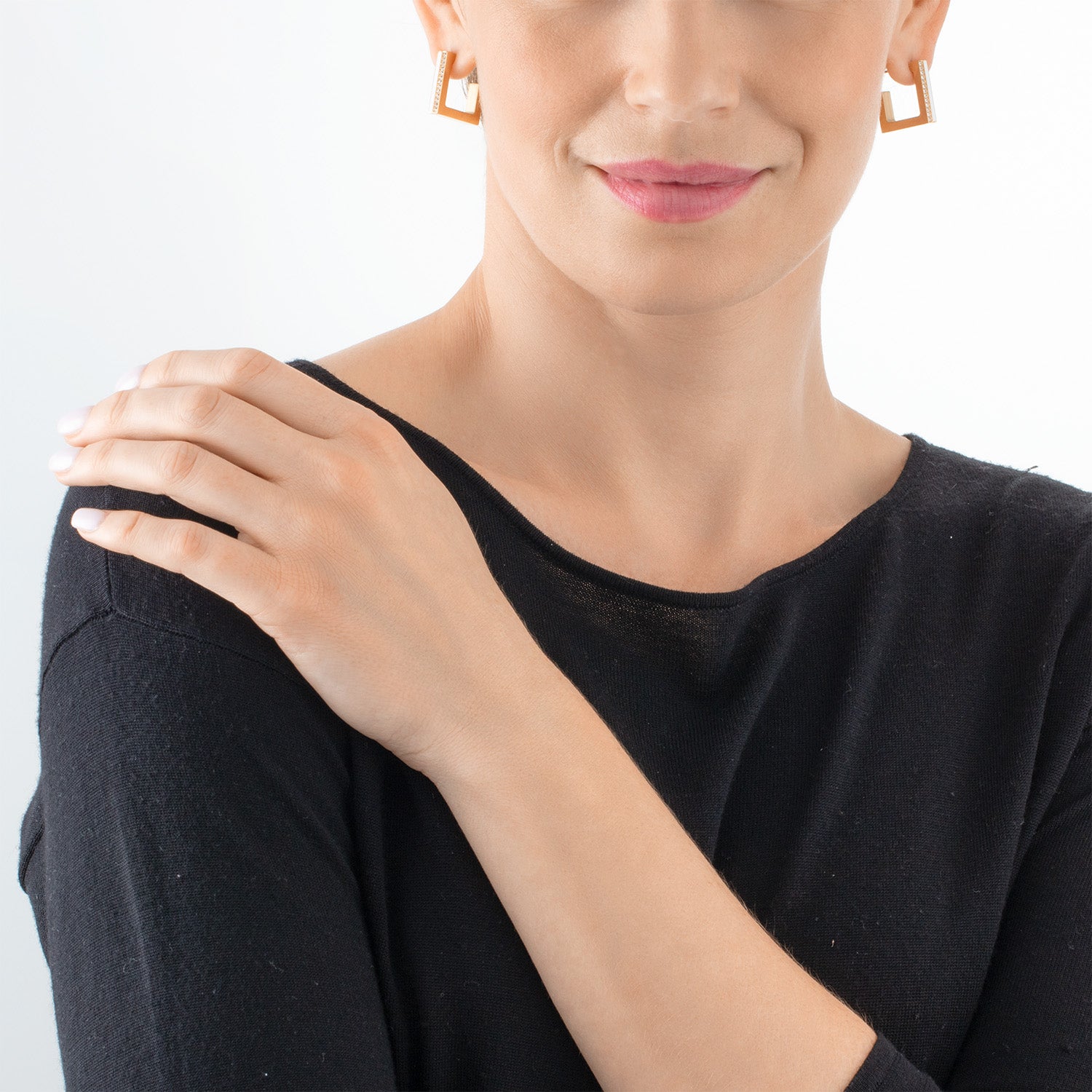 Earrings Hoops Square Stripes 20 gold-white