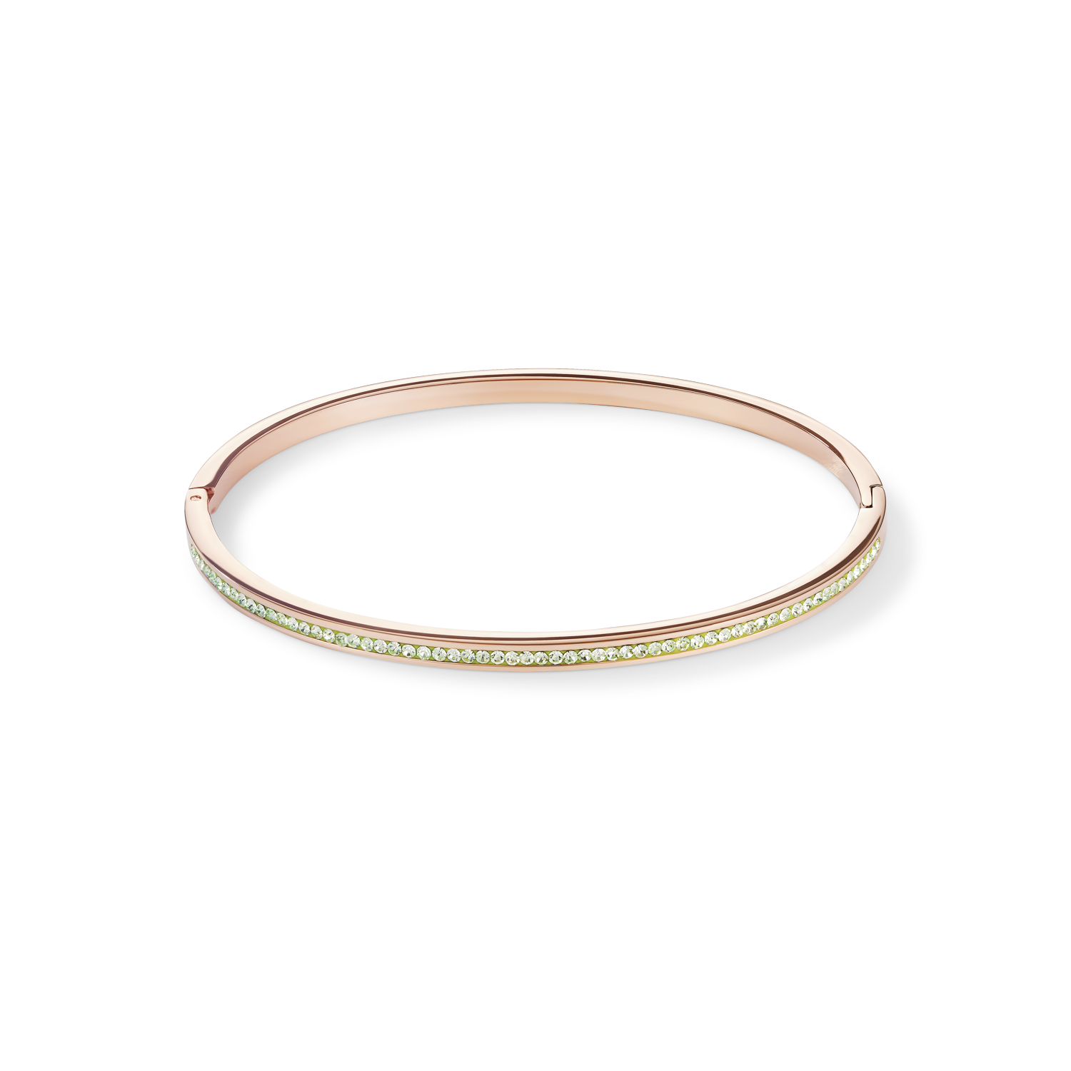 Bangle slim stainless steel rose gold & crystals pavé light green