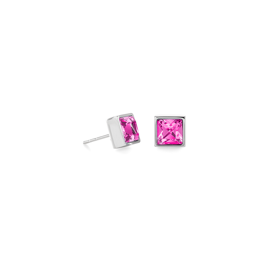 Brilliant Square big earrings silver pink