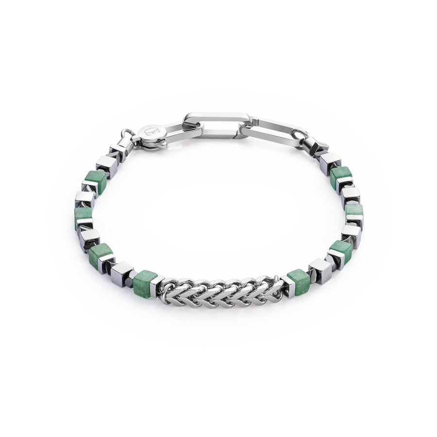 Bracelet Precious Cubes & Chain green-silver