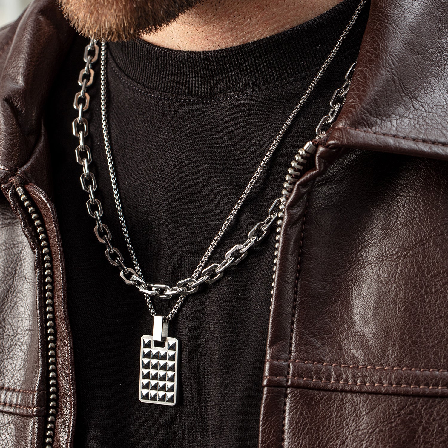 Spikes Silver Stainless Steel Necklace with Reversible Pendant