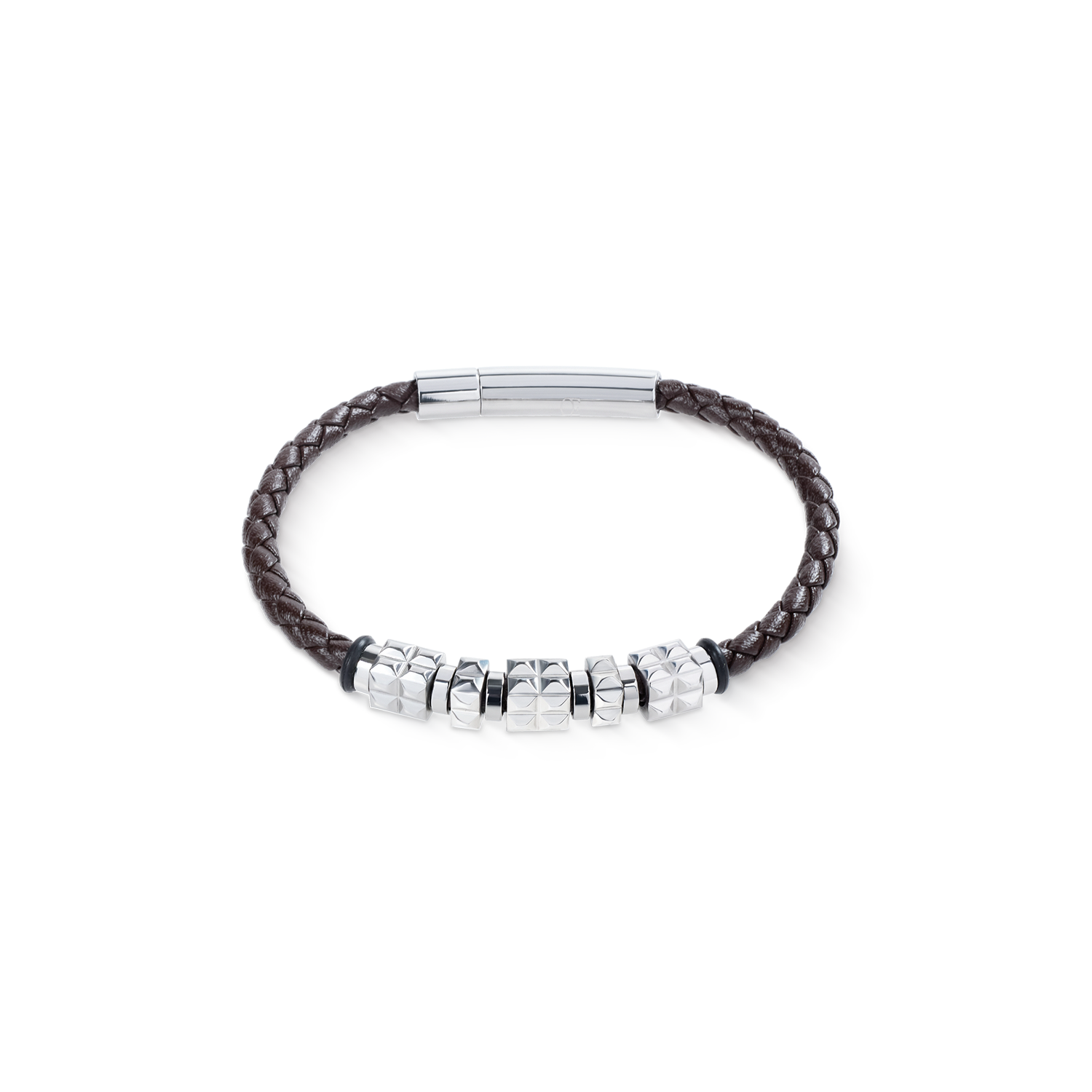 Brown Leather Bracelet with Stainless Steel Spikes Cubes