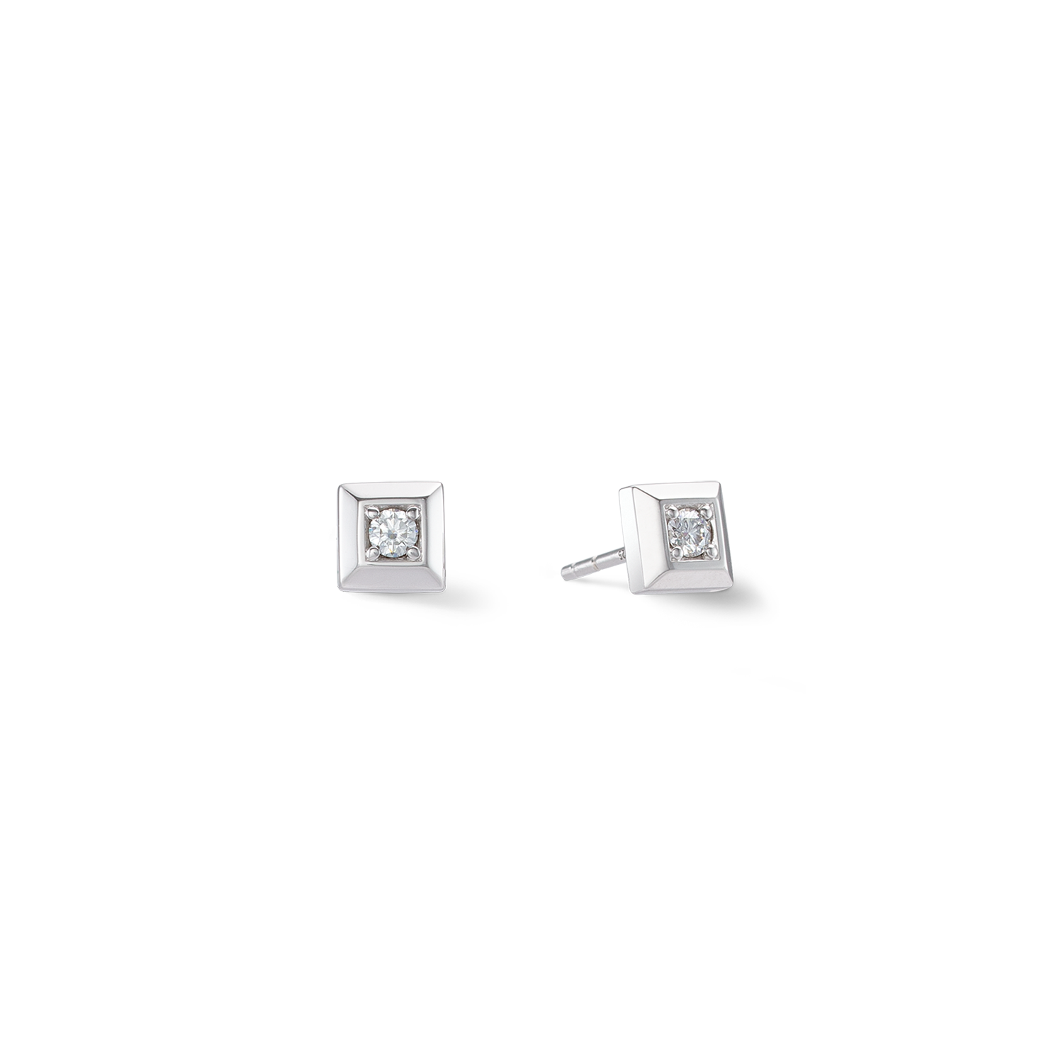 STATEMENT Collection Sparkling Square earrings 6 mm silver