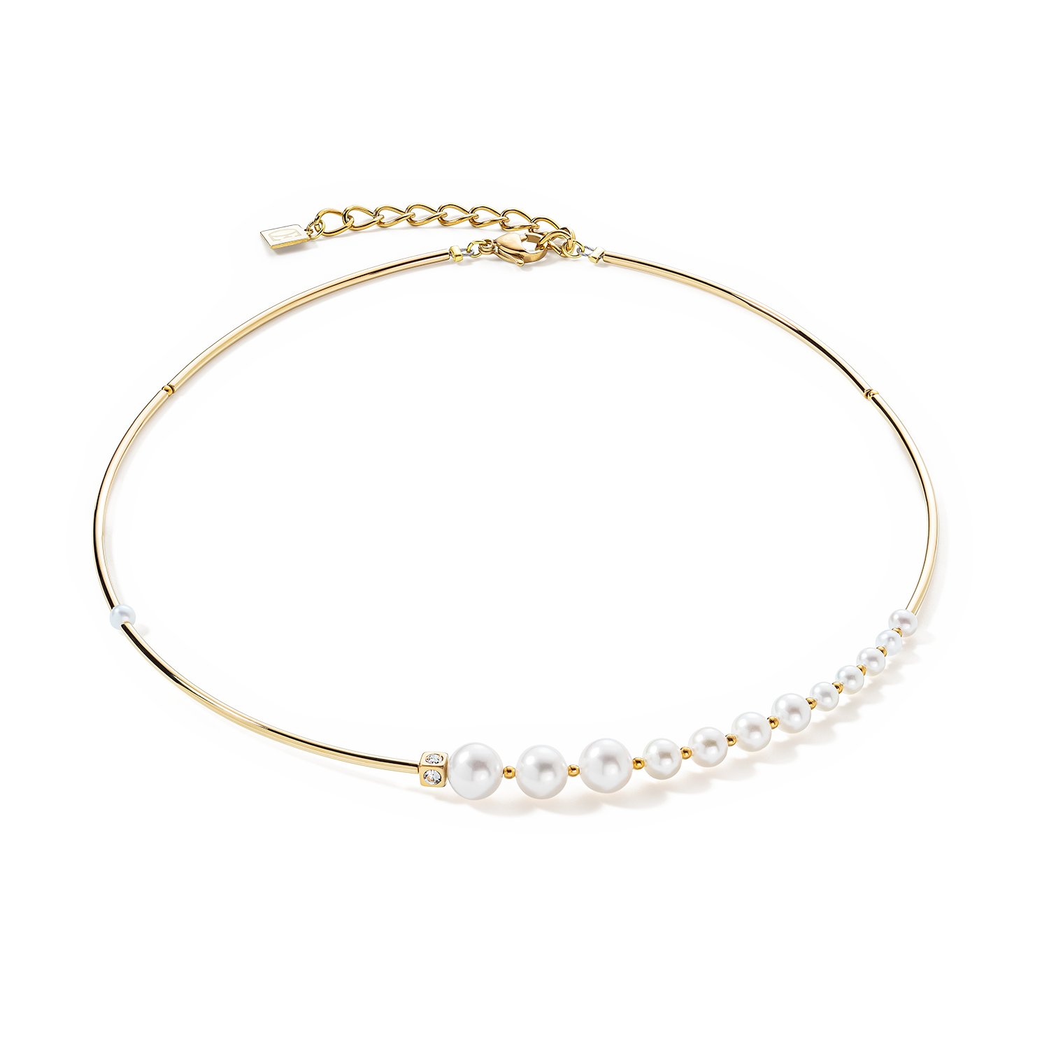 Necklace Asymmetry Freshwater Pearls & stainless steel white-gold