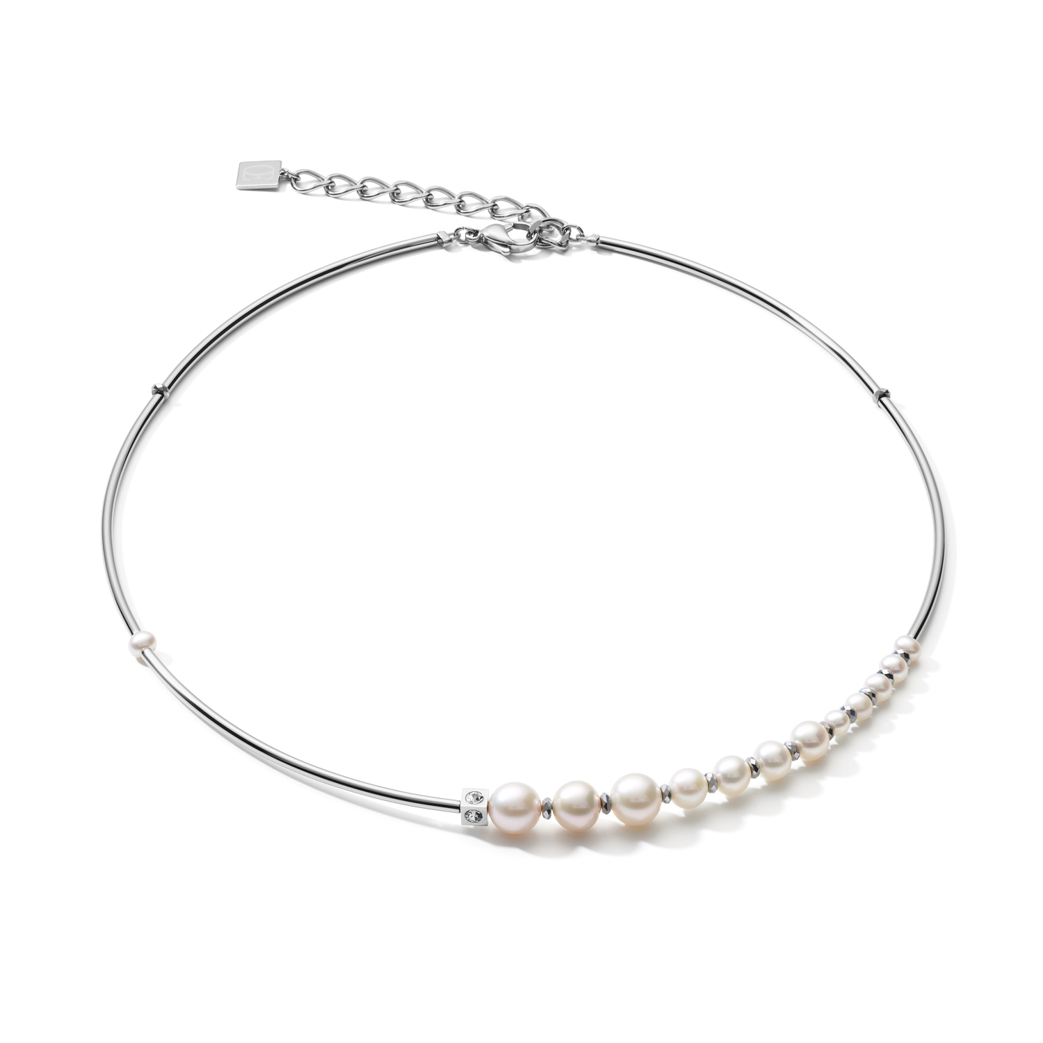Necklace Asymmetry freshwater pearls & stainless steel silver