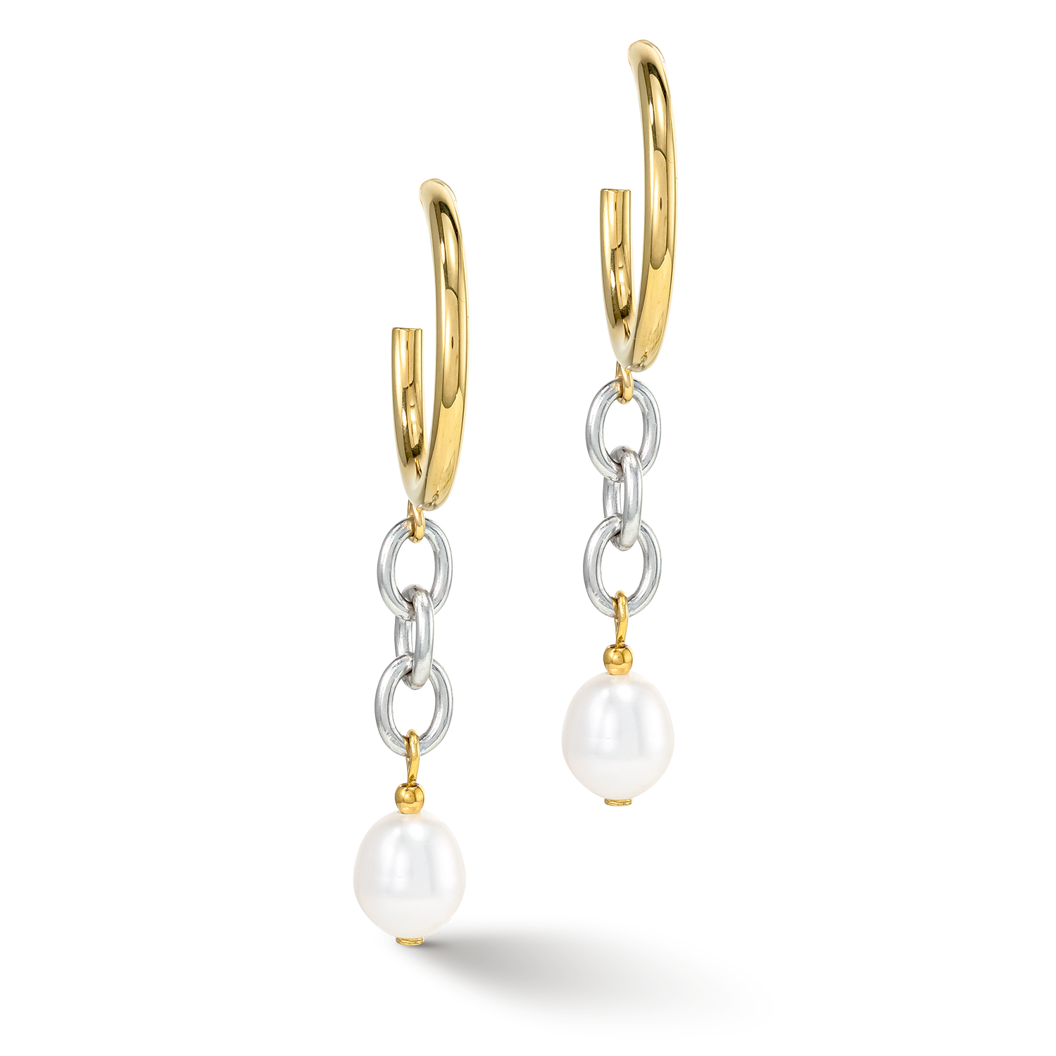 Earrings Y & oval Freshwater Pearls O ring bicolor