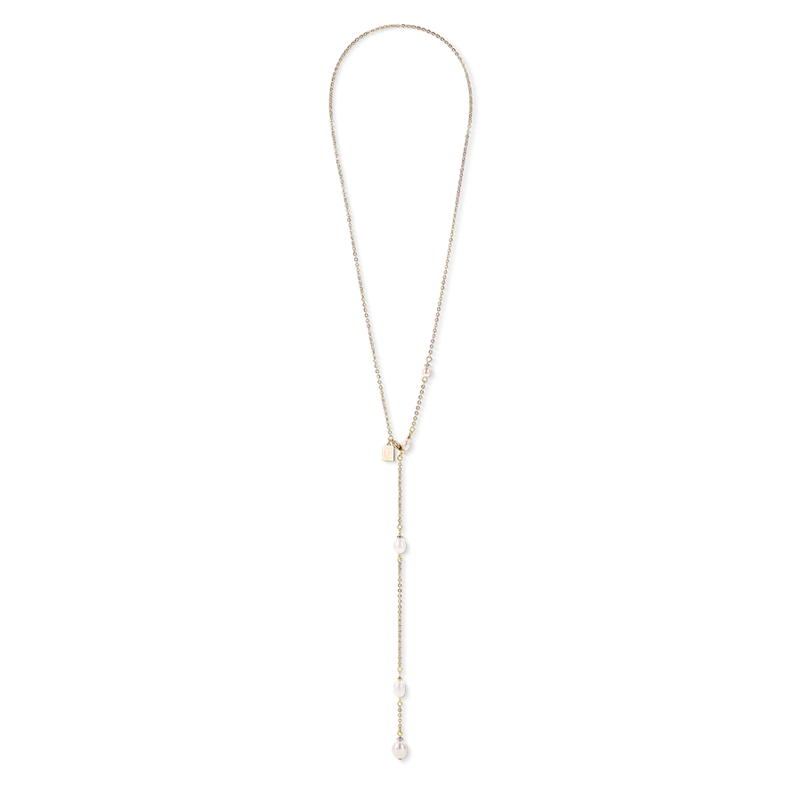Necklace Y chain & oval Freshwater Pearls gold white