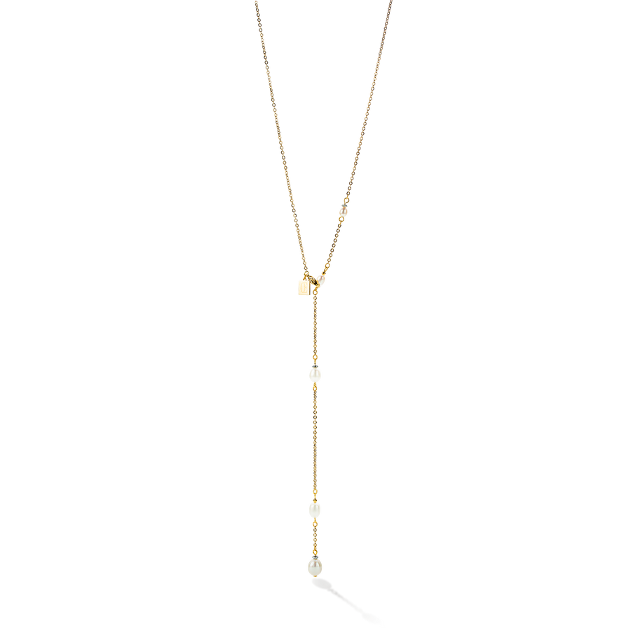 Necklace Y chain & oval Freshwater Pearls gold white
