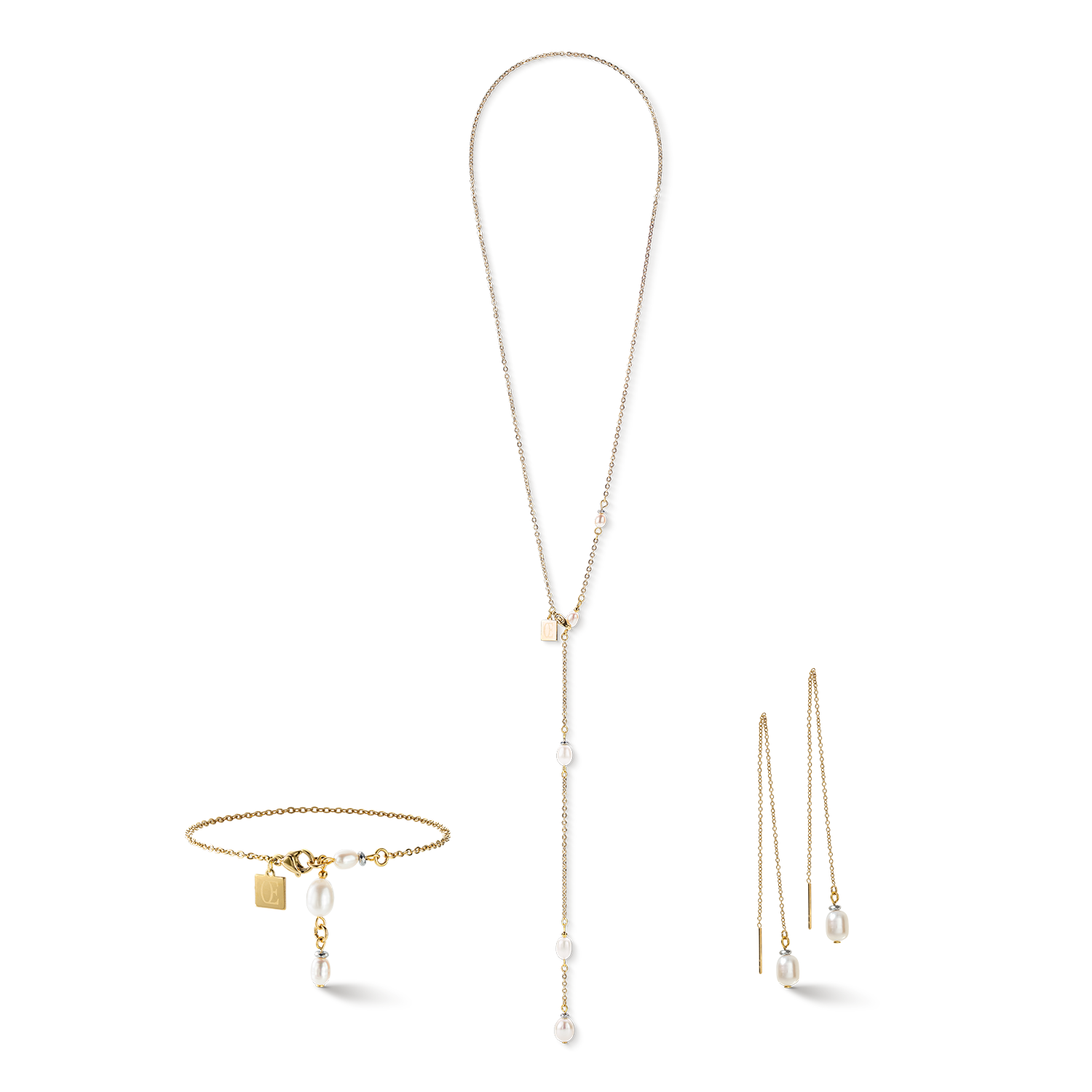 Necklace Y chain & oval Freshwater Pearls gold white