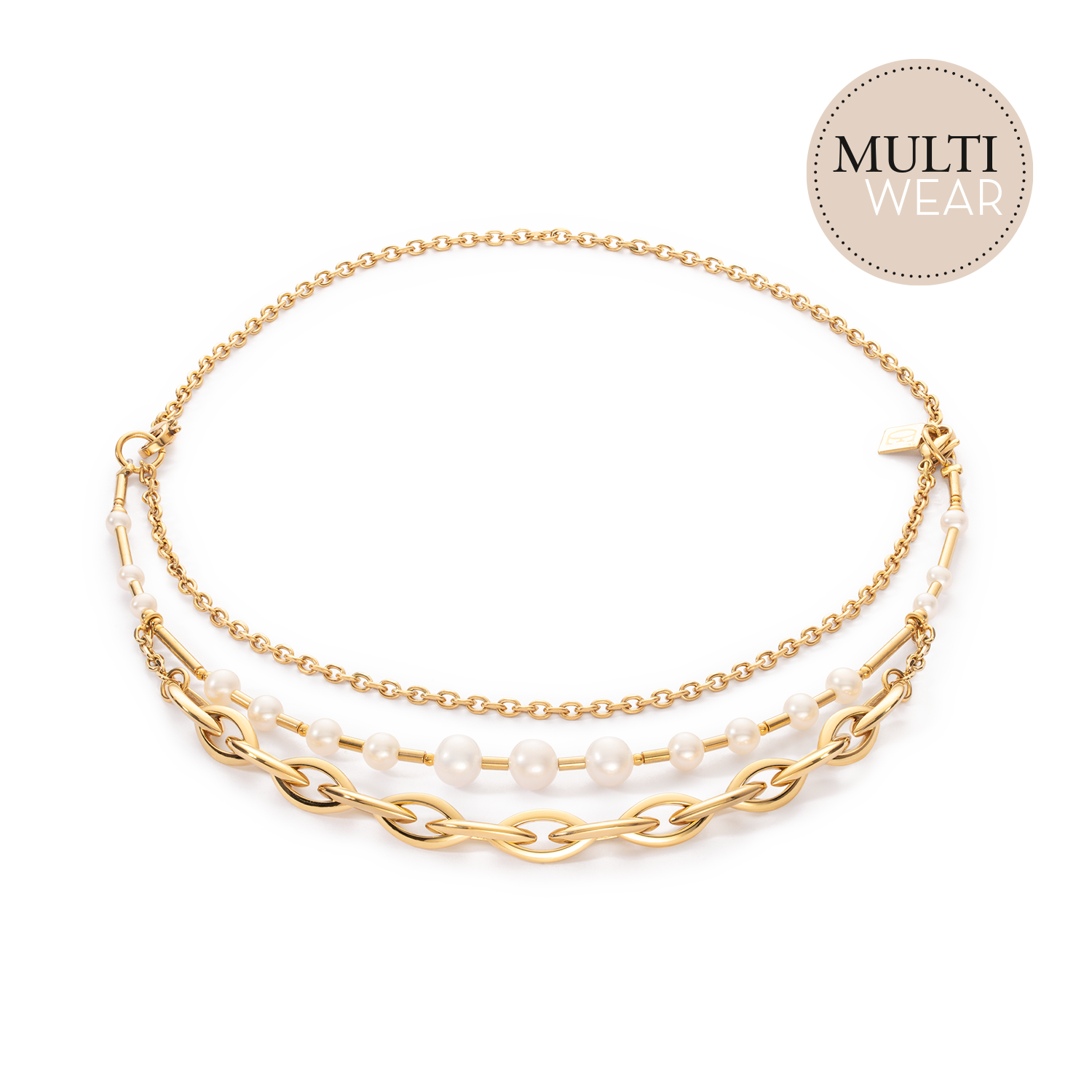 Necklace Freshwater Pearls & Chunky Chain Navette Multiwear