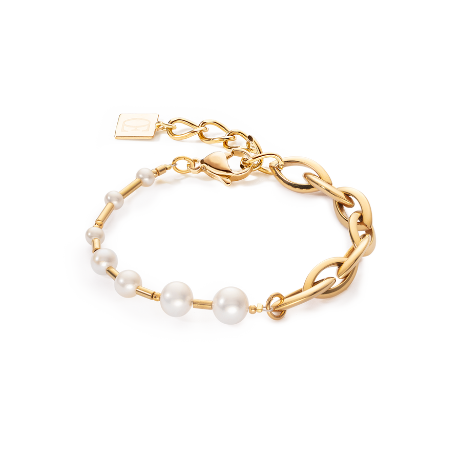 Bracelet Freshwater Pearls & Chunky Chain Navette Multiwear white-gold