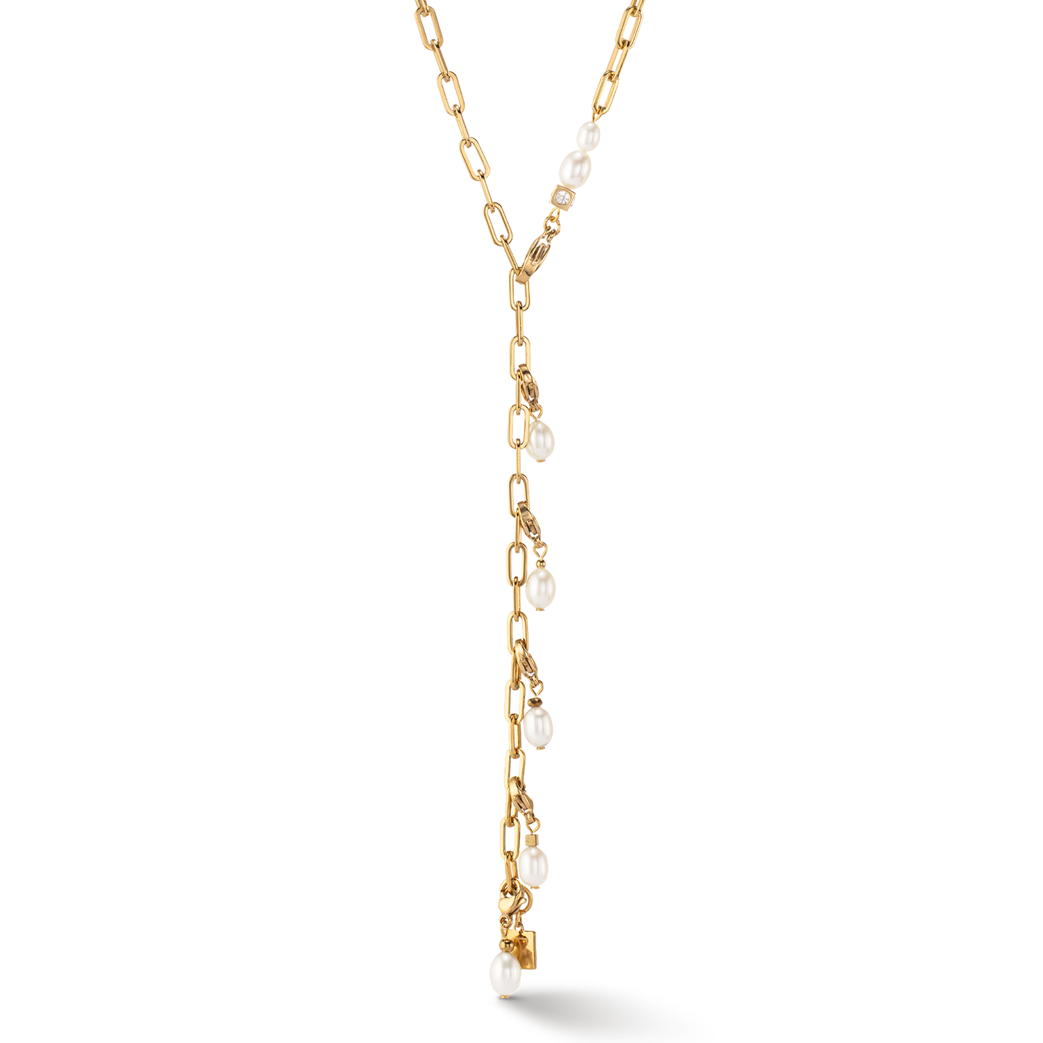 Modern chain necklace with freshwater pearl charms gold