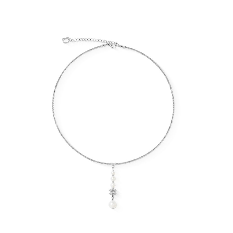 Necklace Pearl & Spikes Drop silver