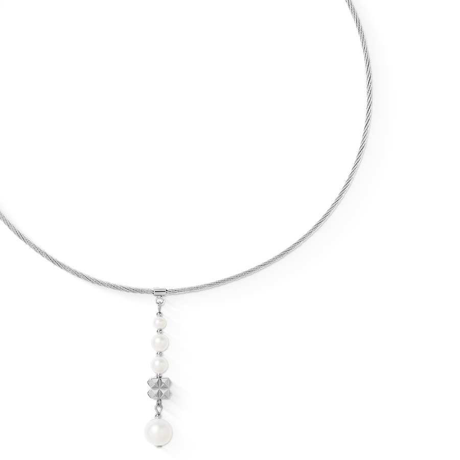 Necklace Pearl & Spikes Drop silver