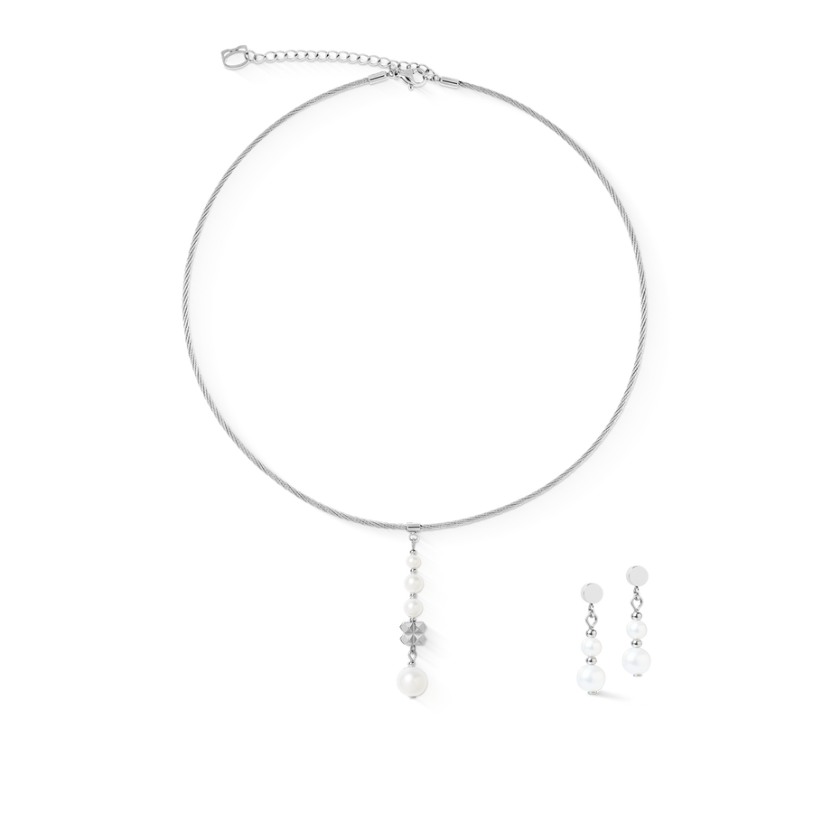 Necklace Pearl & Spikes Drop silver