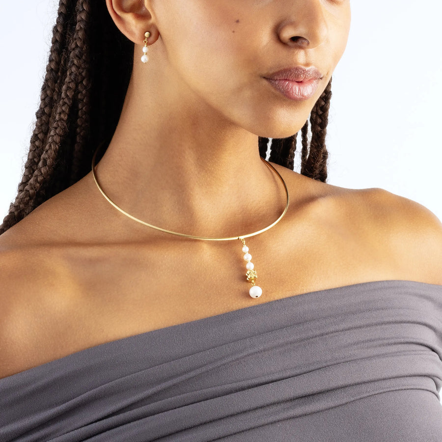 Earrings Pearl & Spike Drop gold