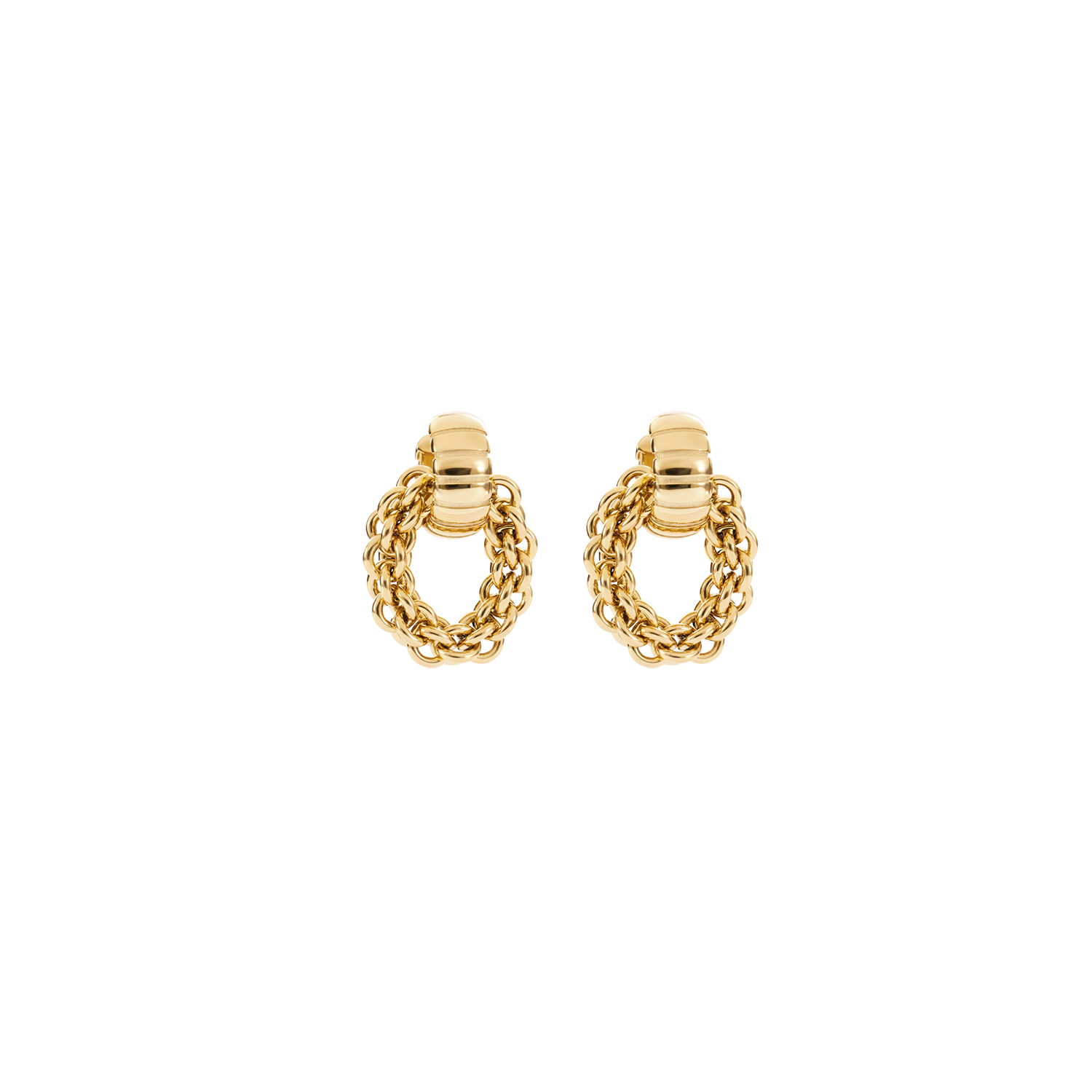 Structure Hoop Earrings with Chain Pendant Gold