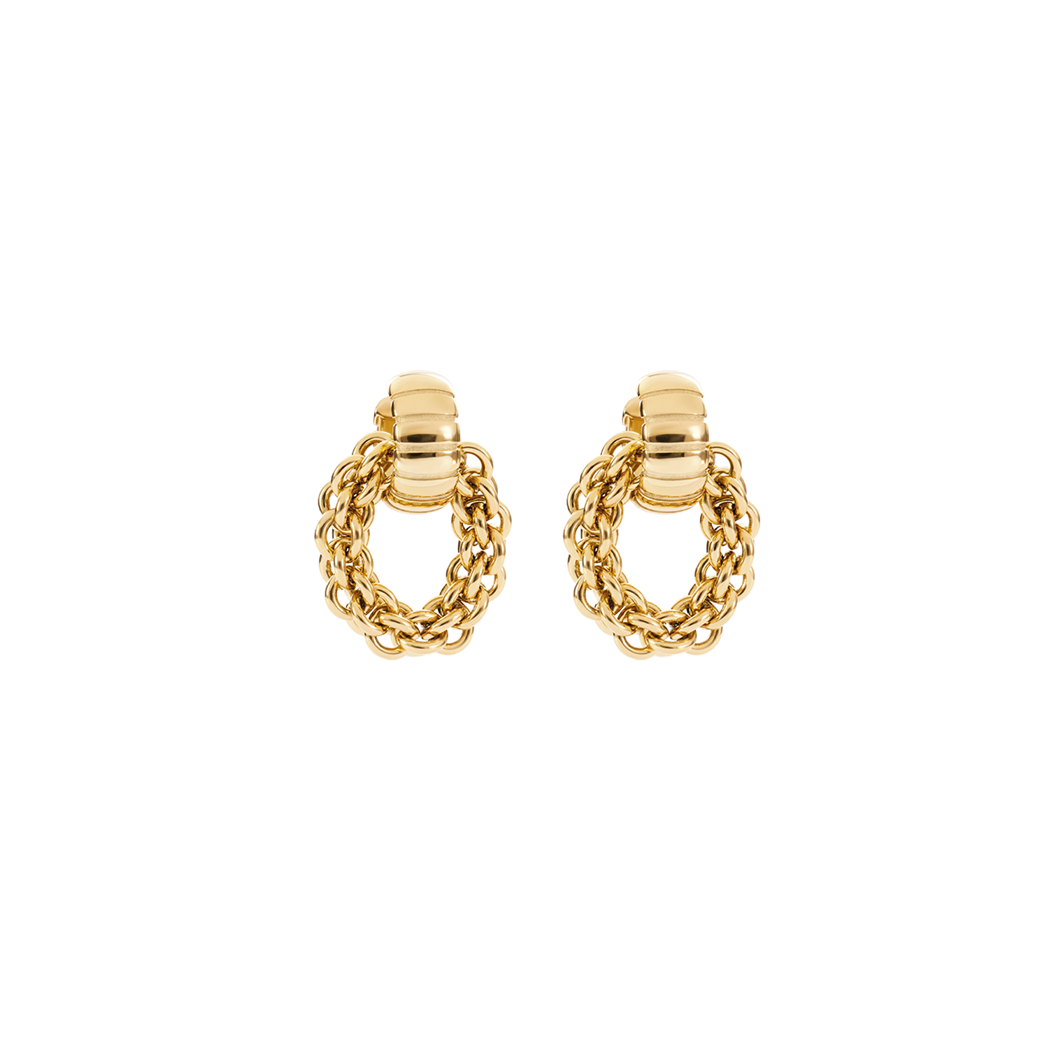 Structure Hoop Earrings with Chain Pendant Gold