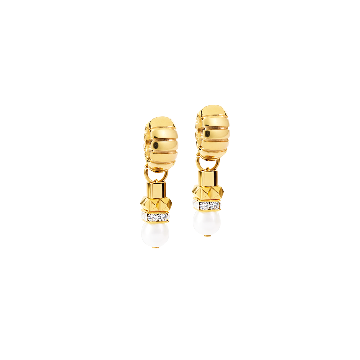 Structure Hoop Earrings with Pearl Pendant Gold
