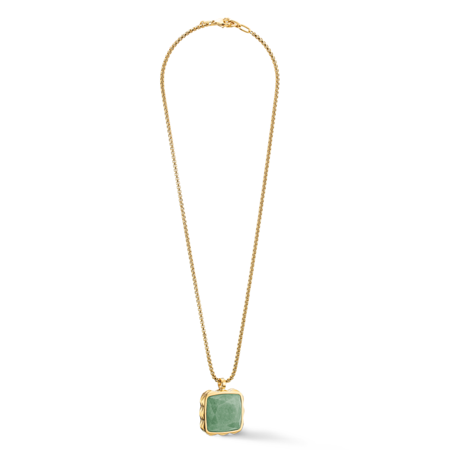 Necklace Amulet Spikes Square Aventurine gold-green