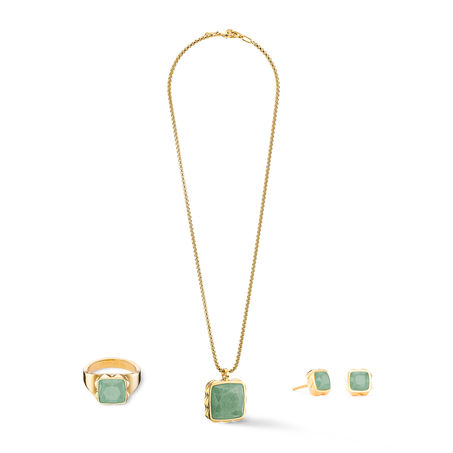 Necklace Amulet Spikes Square Aventurine gold-green