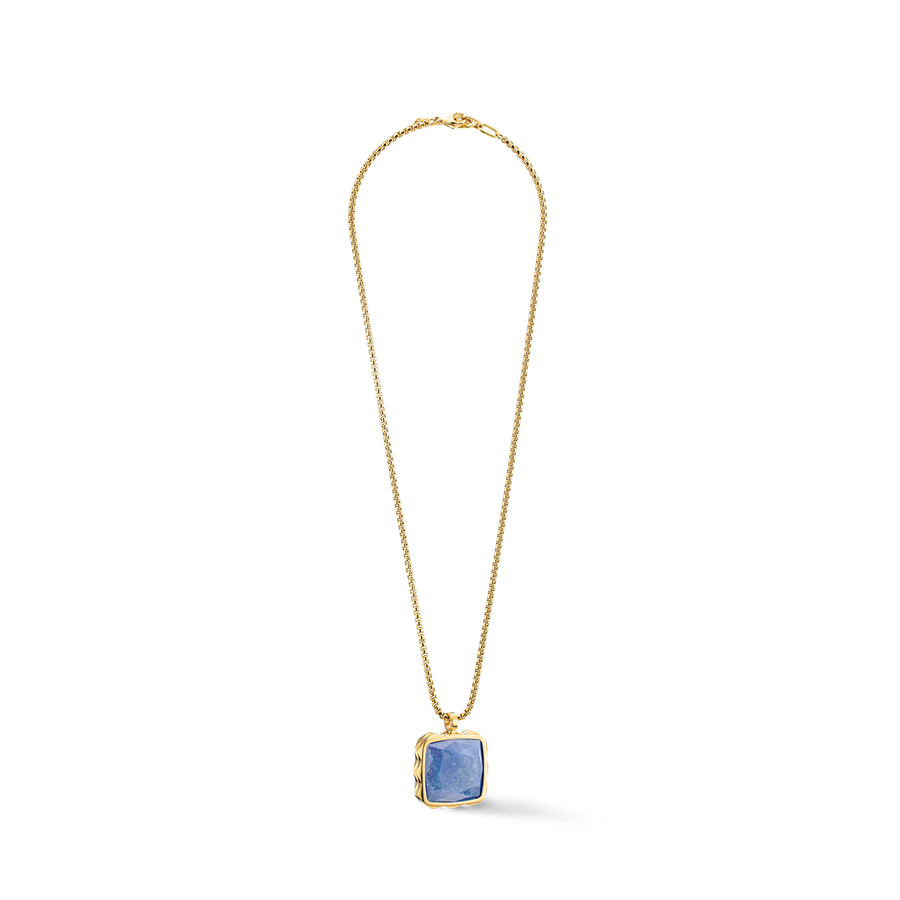 Necklace Amulet Spikes Square Aventurine gold-blue