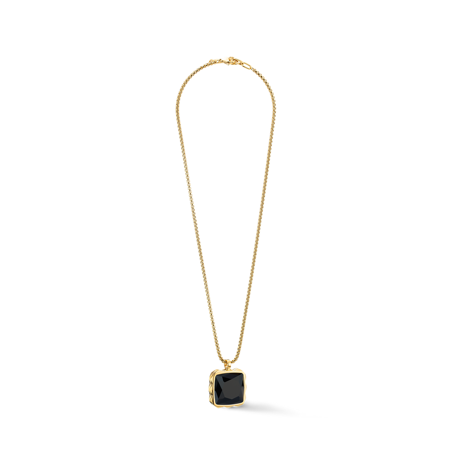 Necklace Amulet Spikes Square Onyx gold-black
