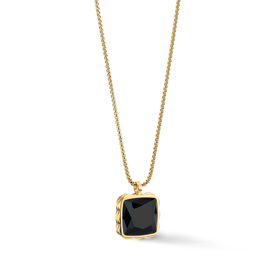 Necklace Amulet Spikes Square Onyx gold-black